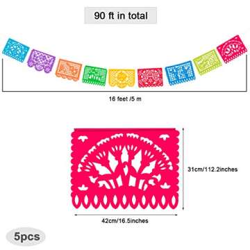 5 Packs Plastic Mexican Party Banners by WXJ13, 90 FT Mexican Fiesta Hanging Banners Flags for Party...