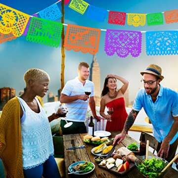 5 Packs Plastic Mexican Party Banners by WXJ13, 90 FT Mexican Fiesta Hanging Banners Flags for Party Decorations Supplies