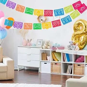 5 Packs Plastic Mexican Party Banners by WXJ13, 90 FT Mexican Fiesta Hanging Banners Flags for Party Decorations Supplies