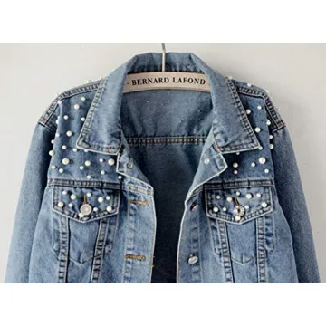 Kedera Women Oversized Denim Jacket with Pearls