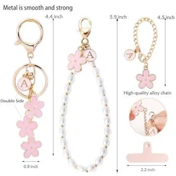 HONYJOOM Initial Letter Keychain Women Girls Cute Flower Car Key Chain Backpack Purse Bag Charms For...