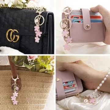 HONYJOOM Initial Letter Keychain Women Girls Cute Flower Car Key Chain Backpack Purse Bag Charms For Handbags, Wristlet Keychain Phone Charm, Stanley Charms for Handle (S Keychain Pink)