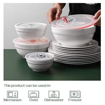 DOWAN Ceramic Bowl Set with Lids, Serving Bowls with Lids, Food Storage Container, Porcelain Prep Bowl, Small Mixing Bowls for Kitchen, Microwave & Dishwasher Safe, 64/42/22/12 Ounces, Set of 4