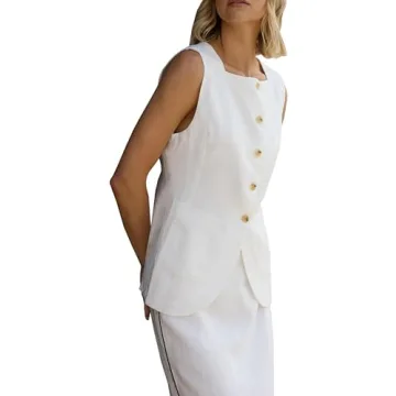 IDEWO Women Linen Waistcoat Summer Casual Vest with Pockets