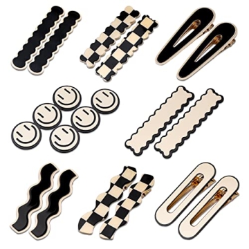 16 PCS Magicsky Simple No Bend Hair Clips, Black White Checker Barrettes, No Crease Wave Geometric D...