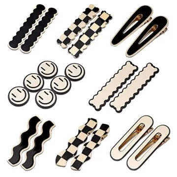 16 PCS Magicsky Simple No Bend Hair Clips, Black White Checker Barrettes, No Crease Wave Geometric D...