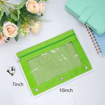 MINI LOP 3 Ring Binder Pencil Pouches, Pencil Pouch for 3 Ring Binder, Zippered Clear Window Pencil Case for Binder with Rivet Enforced Hole 3 Ring, 5 Packs