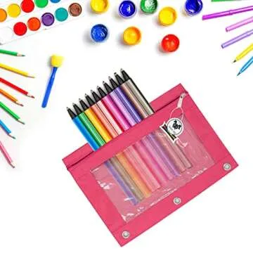 MINI LOP 3 Ring Binder Pencil Pouches, Pencil Pouch for 3 Ring Binder, Zippered Clear Window Pencil Case for Binder with Rivet Enforced Hole 3 Ring, 5 Packs