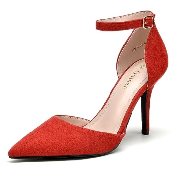 Odisen Women's Closed Toe Pointed Toe High Heels Pumps Dress Shoes for Women (Red Suede, 8)
