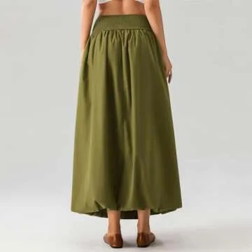 NUFIWI Women Y2k Bubble Maxi Skirt Low Elastic Waist A Line Long Skirt Summer Casual Ruffle Pleated Midi Dress(A Green Maxi,Small)