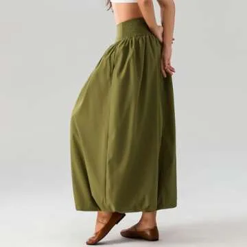 NUFIWI Women Y2k Bubble Maxi Skirt Low Elastic Waist A Line Long Skirt Summer Casual Ruffle Pleated Midi Dress(A Green Maxi,Small)
