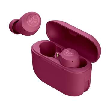 JLab Go Air Pop True Wireless Bluetooth Earbuds & Charging Case - Dark Pink, Dual Connect, IPX4 Sweat Resistance, Bluetooth 5 Connection, 3 EQ Sound Settings Signature, Balanced, Bass Boost
