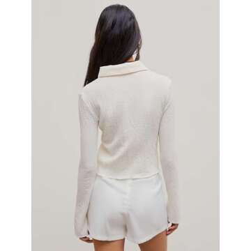 CIDER Women's Long Sleeve Shirts Bell Sleeve Button Down Casual Blouse Business Casual Office Outfit Beige