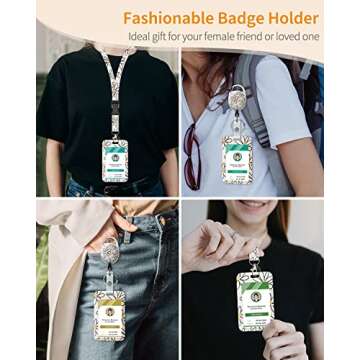 Uniclife Floral Sliding Badge Holder - Retractable Reel & Detachable Lanyard