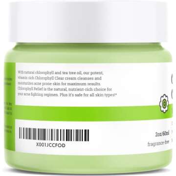 Chlorophyll Clear Tea Tree Oil for Acne Cream & Chlorophyll Cream (2oz) - Tea Tree Acne Moisturizer for Face - Vitamin Rich - Day & Night Moisturizer Women & Men - Suitable for All Skin Types