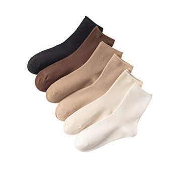 WDIRARA Women's 6 Pairs Solid Crew Socks Soft Stretchy Comfy
