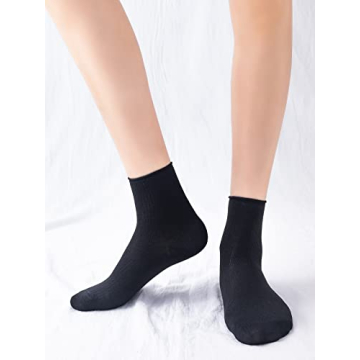 WDIRARA Women's 6 Pairs Solid Crew Socks Soft Stretchy Comfy