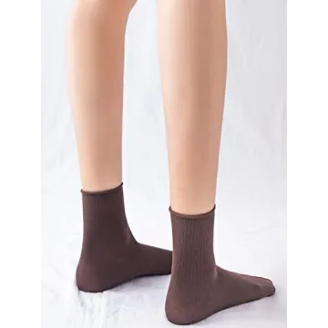 WDIRARA Women's 6 Pairs Solid Crew Socks Soft Stretchy Comfy