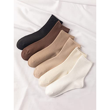 WDIRARA Women's 6 Pairs Solid Crew Socks Soft Stretchy Comfy