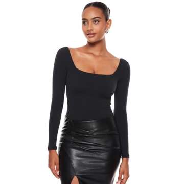 INLYRIC Women's Natrelax Square Neck Long Sleeve Bodysuit - Comfort Meets Style