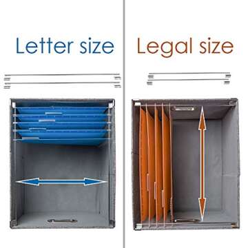 PRANDOM File Organizer Box - Set of 1 Collapsible Decorative Linen Filing Storage Hanging File Folders with Lids Office Cabinet Letter/Legal Size Grey (17x14x11.2 inch)