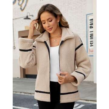 Daacee Women’s Fuzzy Fleece Jacket Warm Casual Faux Fur Zipper Coat Trendy Winter Fluffy Jackets Outerwear (0758-Camel-Small)