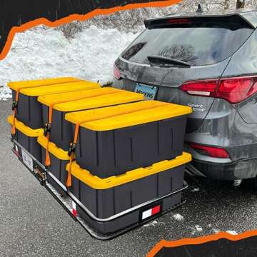Mockins 70"x30"x6" XXL Folding Trailer Hitch Cargo Carrier |500Lbs. Capacity All-Weather Luggage Rack for SUV & Car| Cargo Racks for Trailer Hitch w/Stabilizer & Straps| Cargo Basket Fits 2" Receiver
