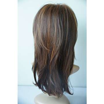 wigbuy Long Layered Shoulder Length Brown with Camel color Highlight wig Synthetic Hair Fiber Highli...