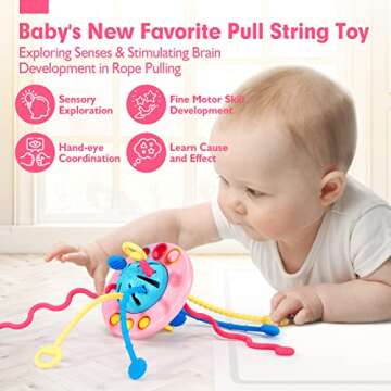 hahaland Pull String Toy - Montessori Toys for 1 Year Old Girl Gifts, Silicone Sensory Toys for Todd...