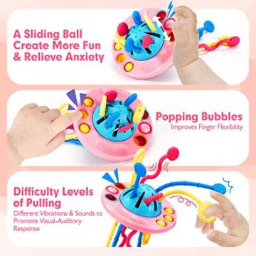 hahaland Pull String Toy - Montessori Toys for 1 Year Old Girl Gifts, Silicone Sensory Toys for Toddlers 1-3, Airplane Toddler Travel Toys Ages 1-2 Stocking Stuffers One Year Old Girl Birthday Gifts
