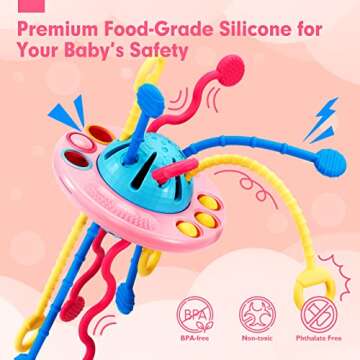hahaland Pull String Toy - Montessori Toys for 1 Year Old Girl Gifts, Silicone Sensory Toys for Toddlers 1-3, Airplane Toddler Travel Toys Ages 1-2 Stocking Stuffers One Year Old Girl Birthday Gifts