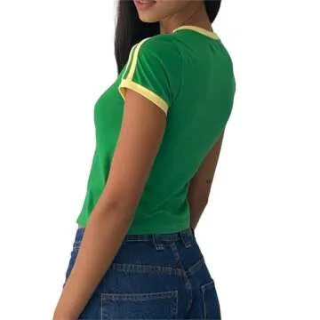Imily Bela Womens Summer Crop Tops Y2k Baby Tees Cute Letter Print Short Sleeve Vintage T Shirt Green