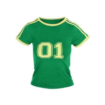 Imily Bela Womens Summer Crop Tops Y2k Baby Tees Cute Letter Print Short Sleeve Vintage T Shirt Green