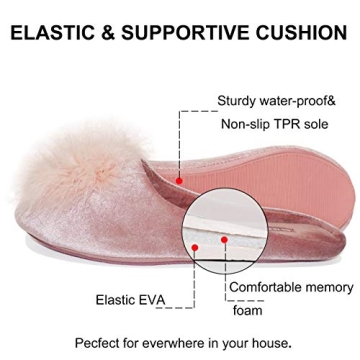 BCTEX COLL Women's Cozy Velvet Memory Foam House Slipper,Ladies Fuzzy Bedroom Slipper Non-slip Sole Pink 7-8