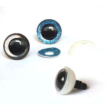 Weriirew 20Pcs Plastic Safety Eyes Craft Doll Eyes Glitter Plastic Solid Round Safety Eyes with Washers for DIY Crafting Making Doll, Puppet, Plush Animal, Stuffed Crochet Toy (Mixed Color, 16mm)