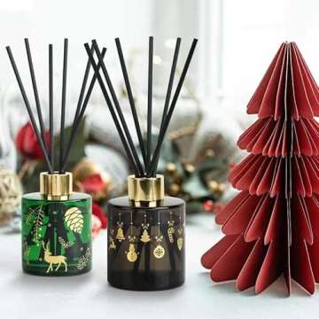 Reed Diffuser Set, Pine Needle Scented,8 Scent Diffuser Sticks with Christmas Bottle Design,Home Decor Bedroom Living Room Bathroom Office