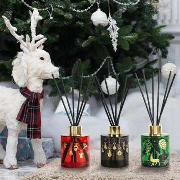 Reed Diffuser Set, Pine Needle Scented,8 Scent Diffuser Sticks with Christmas Bottle Design,Home Decor Bedroom Living Room Bathroom Office
