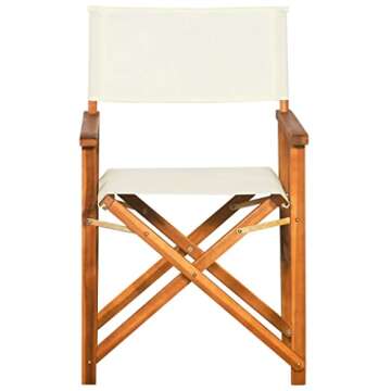 GOLINPEILO Foldable Director's Chair with Solid Acacia Wood Frame and Cream Fabric Seat, Outdoor Cam...