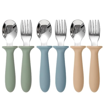 Eascrozn Toddler Utensils Set - 6 Pack Safe Silverware for Kids with Silicone Handles