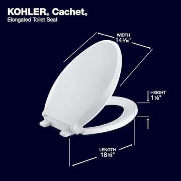 KOHLER 4636-RL-7 Cachet ReadyLatch Elongated Toilet Seat, Quiet-Close Lid, Contoured Seat, Grip-Tight Bumpers and Installation Hardware, Black