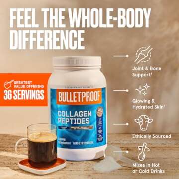 Bulletproof Vanilla Collagen Protein Powder with MCT Oil, 19g Protein, 42.3 Oz, Value Size, Collagen Peptides and Amino Acids for Healthy Skin, Bones and Joints