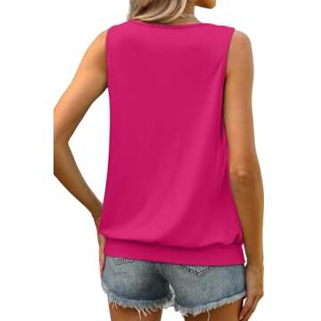 WIHOLL Valentines Shirts for Women Trendy Tank Tops Dressy Casual Blouses Pleated Loose Fit Solid Color Sleeveless Tops Hot Pink XL