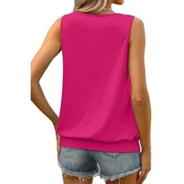 WIHOLL Valentines Shirts for Women Trendy Tank Tops Dressy Casual Blouses Pleated Loose Fit Solid Color Sleeveless Tops Hot Pink XL