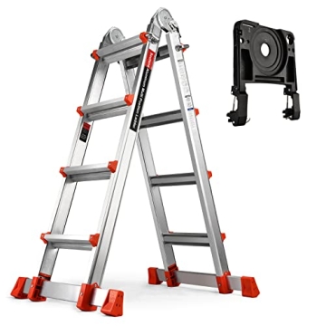 Soctone 14 Ft A-Frame Ladder with Tool Tray & Stabilizer Bar - Ultimate Safety & Convenience