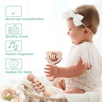 6 Pieces Toy Set - Wooden Baby Toys for Babies 0-6 Months, Montessori Gifts