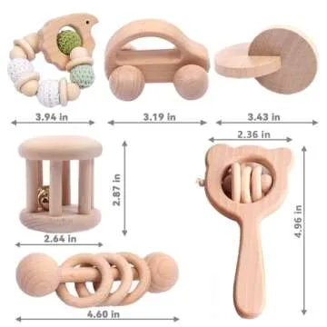 6-Piece Wooden Baby Toy Set for Safe Early Development