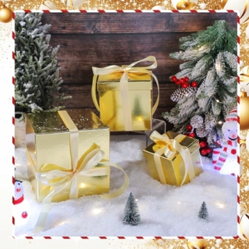 Cholemy 5 Pcs Valentine's Day Gift Box with Lid and Ribbon Mixed Size Square Nesting Boxes Gift Wrap Boxes Decorative Boxes for Valentines, Birthday, Weddings, Anniversary Party(Gold)