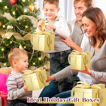 Cholemy 5 Pcs Valentine's Day Gift Box with Lid and Ribbon Mixed Size Square Nesting Boxes Gift Wrap Boxes Decorative Boxes for Valentines, Birthday, Weddings, Anniversary Party(Gold)