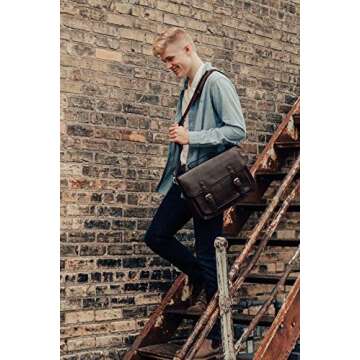 ECOSUSI Messenger Bag PU Leather Laptop Briefcase 14 inch Computer Shoulder Satchel Bag for Women and Men, Brown