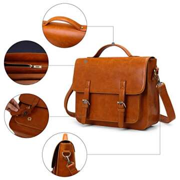 ECOSUSI Messenger Bag PU Leather Laptop Briefcase 14 inch Computer Shoulder Satchel Bag for Women and Men, Brown